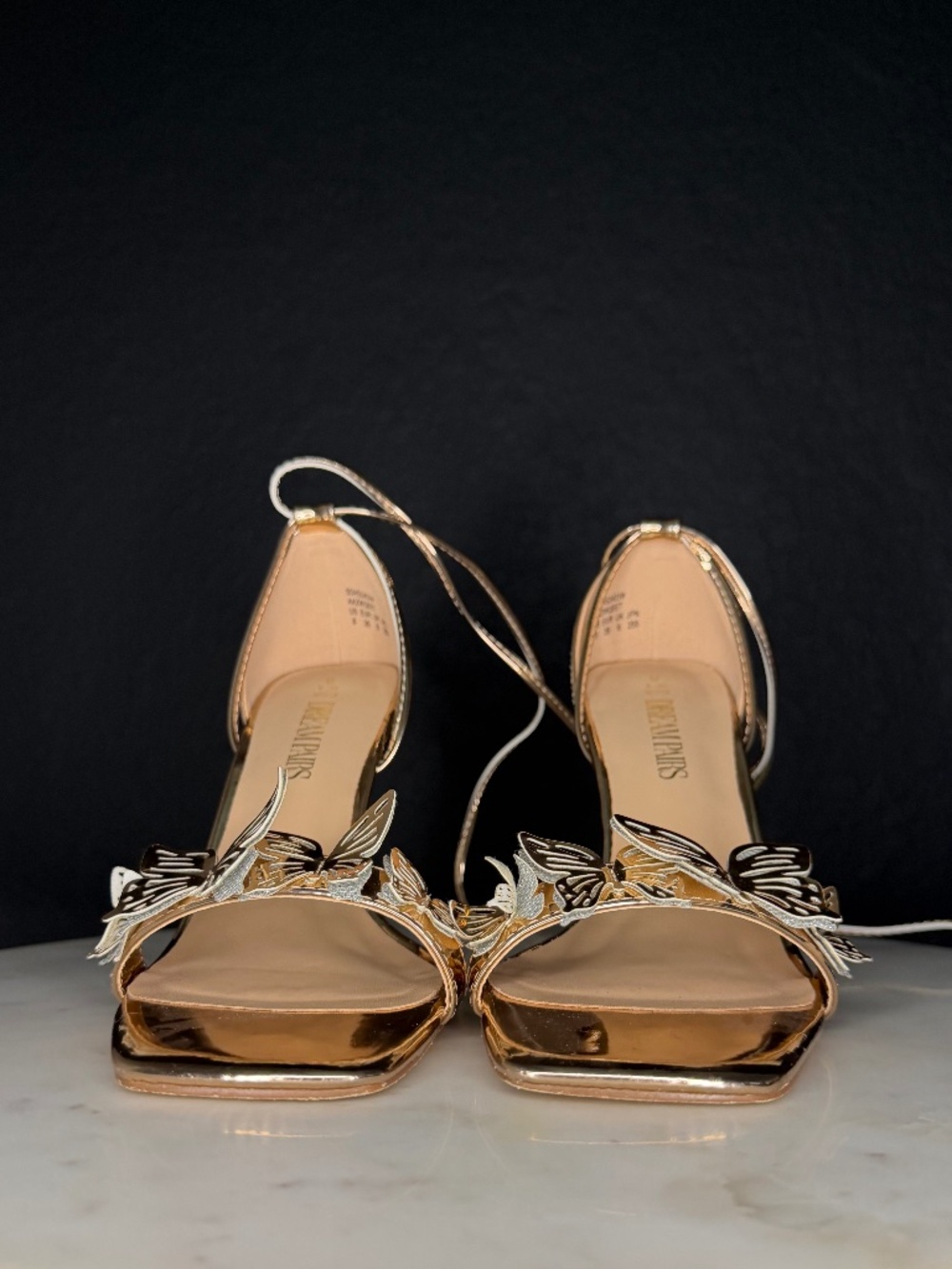 Dream Pairs‎ Metallic Gold Lace-Up Butterfly Stiletto Sandals US 8